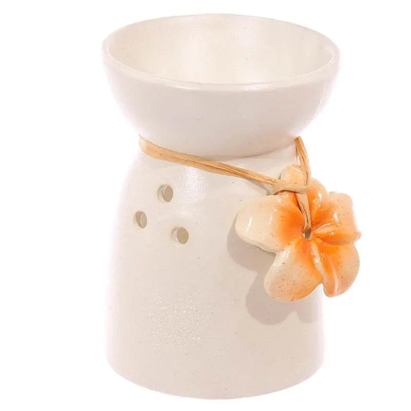 Eden Speckled Cream Ceramic Oil & Wax Melt Burner with Flower - Oil Burners & Wax Melt Burners