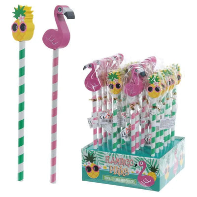 Flamingo Pinks & Pineapple Tropical Pencil & Eraser Topper - Novelty Pencils & Colouring Crayons