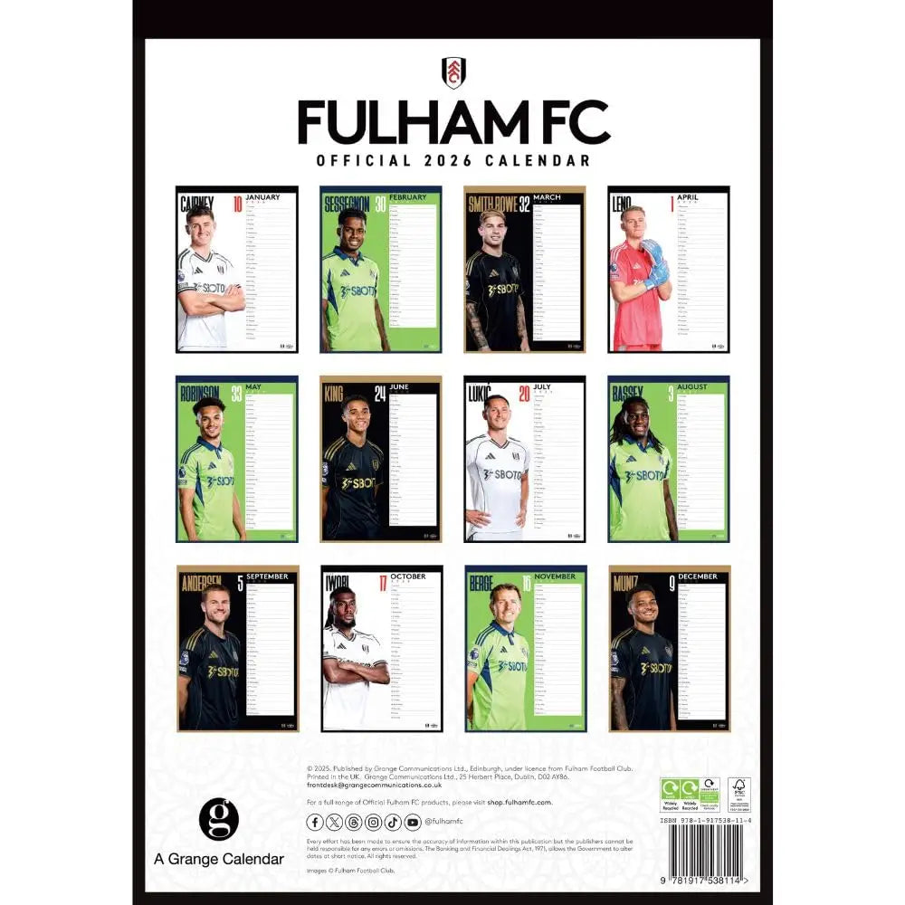 Fulham FC A3 Calendar 2026