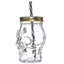 Glass Skull Drinking Jar with Metal Lid & Stripy Straw - Mason Drinking Jars Glasses & Tumblers