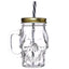 Glass Skull Drinking Jar with Metal Lid & Stripy Straw - Mason Drinking Jars Glasses & Tumblers