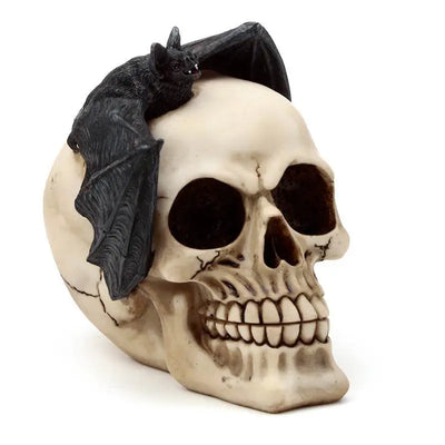 Gruesome Skull Head with Bat Decoration - Gothic Fantasy Skulls & Skeletons
