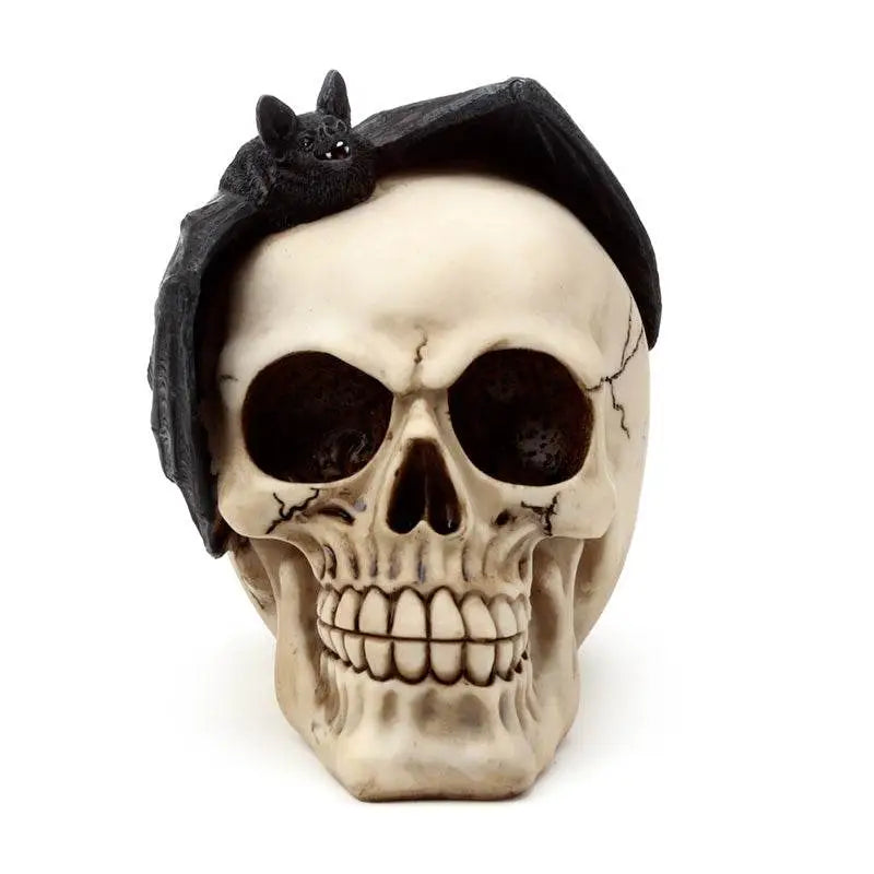 Gruesome Skull Head with Bat Decoration - Gothic Fantasy Skulls & Skeletons