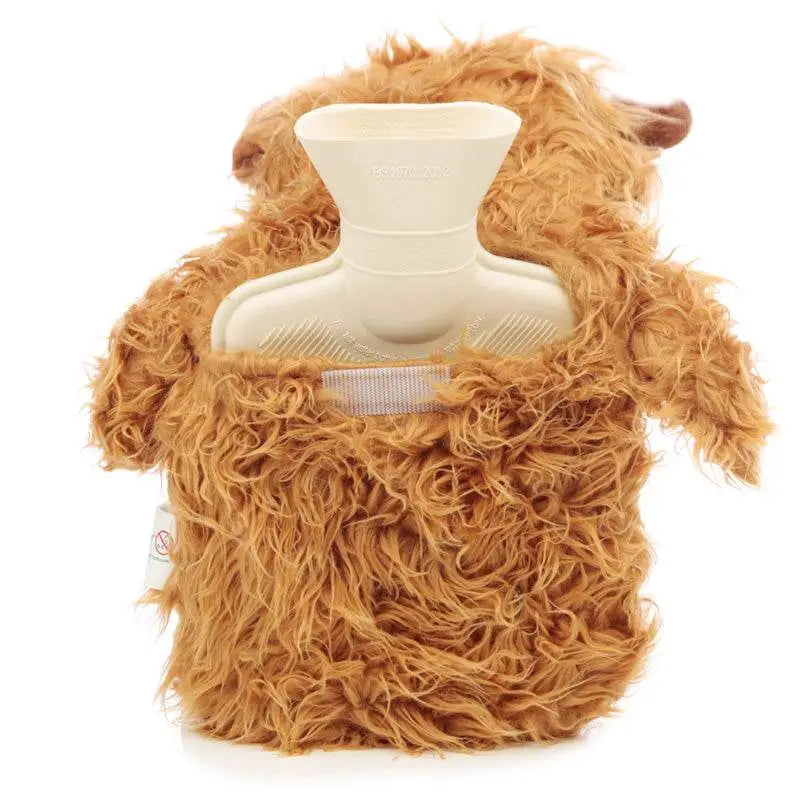 Highland Coo Cow 650ml Hot Water Bottle with Plush Cover - Gardens Countryside & Farm Parks
