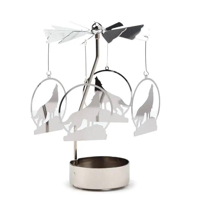 Howling Wolf Rotating Carousel Spinning Tea Light Candle Holder - Candles & Candle Holders