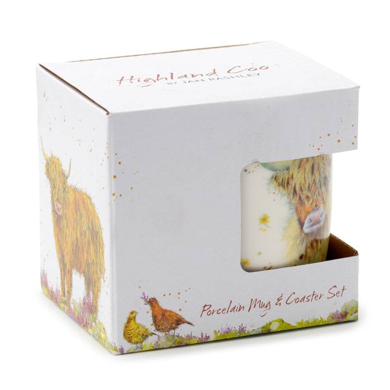 Jan Pashley Highland Coo Cow Porcelain Mug & Coaster Set - Gift Arch