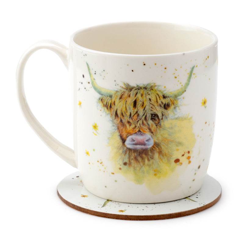 Jan Pashley Highland Coo Cow Porcelain Mug & Coaster Set - Gift Arch