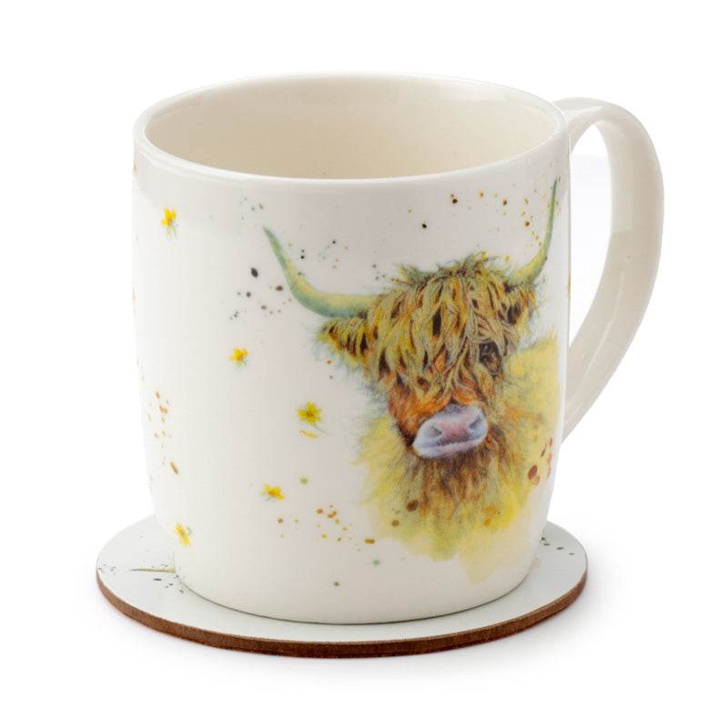 Jan Pashley Highland Coo Cow Porcelain Mug & Coaster Set - Gift Arch