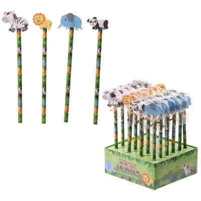 Jungle Animal Elephant Panda Lion Zebra Pencil & Eraser Topper - Zoo Safari & Wildlife Parks