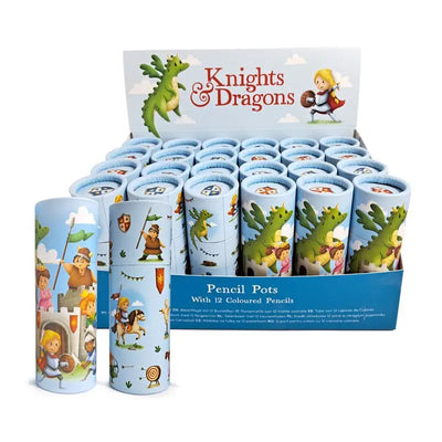 Knights & Dragons Pencil Pot with 12 Colouring Pencils