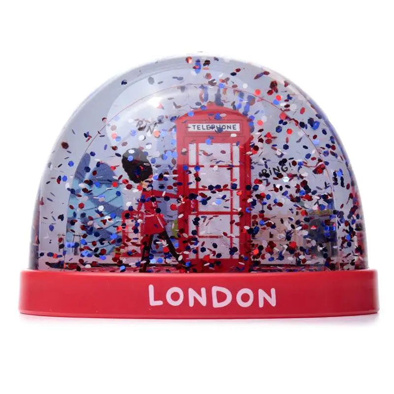 London Souvenir Red Telephone Box & Guardsman Medium Glitter Snow Storm - Snow Globes