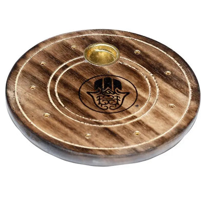 Mango Wood Round Hamsa Ashcatcher Incense Burner - Incense Burners & Ash Catchers