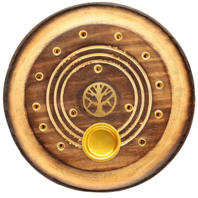 Mango Wood Round Tree of Life Ashcatcher Incense Burner - Incense Burners & Ash Catchers