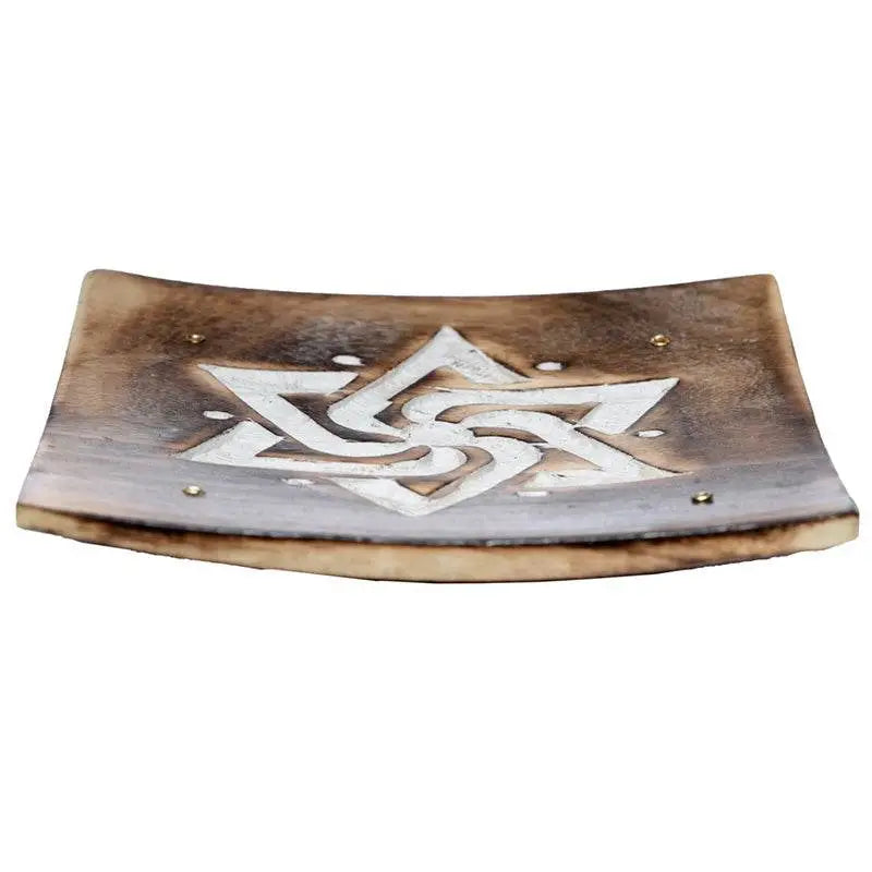 Mango Wood Square Carved Geometric Ashcatcher Incense Sticks Burner - Incense Burners & Ash Catchers