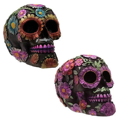 Metallic Day of the Dead Daisy & Flower Skull Decoration - Day of the Dead Skulls