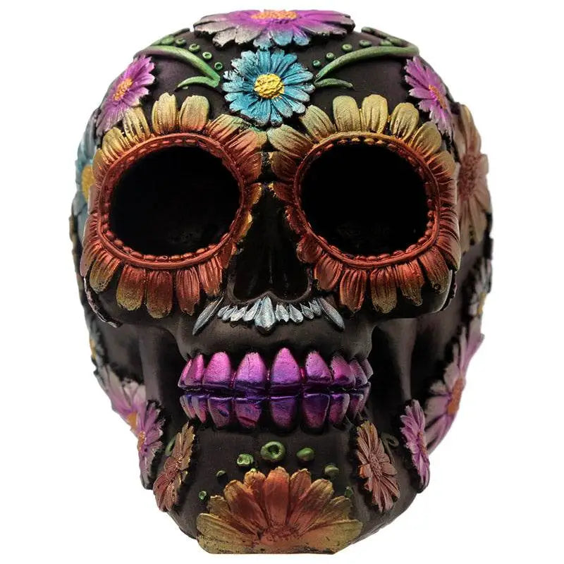 Metallic Day of the Dead Daisy & Flower Skull Decoration - Day of the Dead Skulls