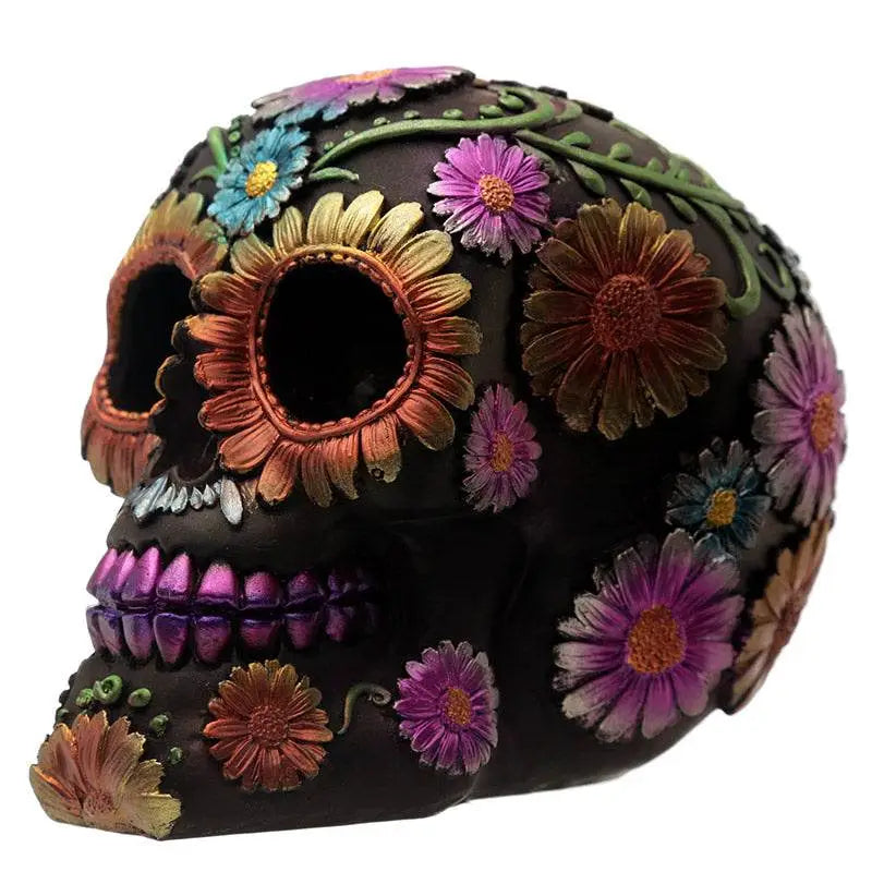 Metallic Day of the Dead Daisy & Flower Skull Decoration - Day of the Dead Skulls