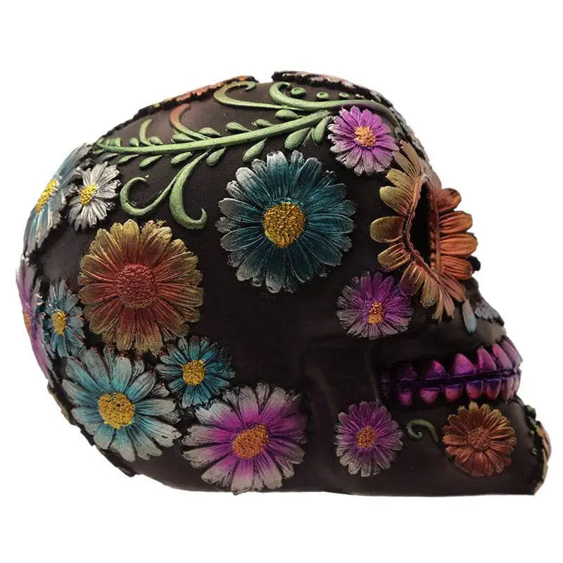 Metallic Day of the Dead Daisy & Flower Skull Decoration - Day of the Dead Skulls