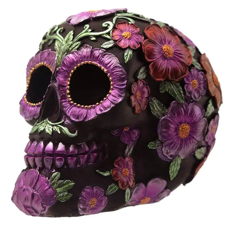 Metallic Day of the Dead Daisy & Flower Skull Decoration - Day of the Dead Skulls