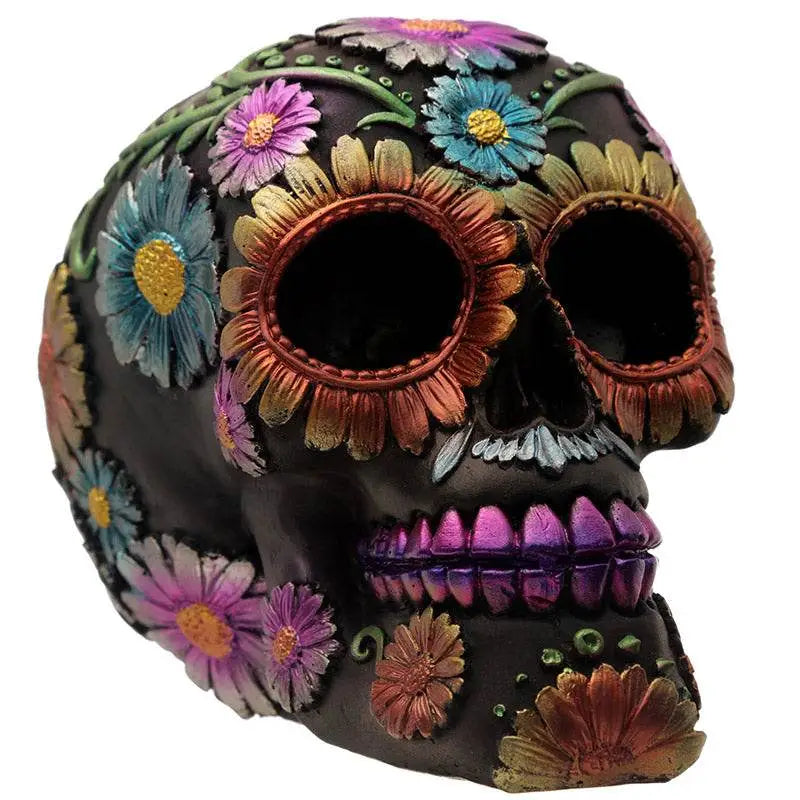 Metallic Day of the Dead Daisy & Flower Skull Decoration - Day of the Dead Skulls