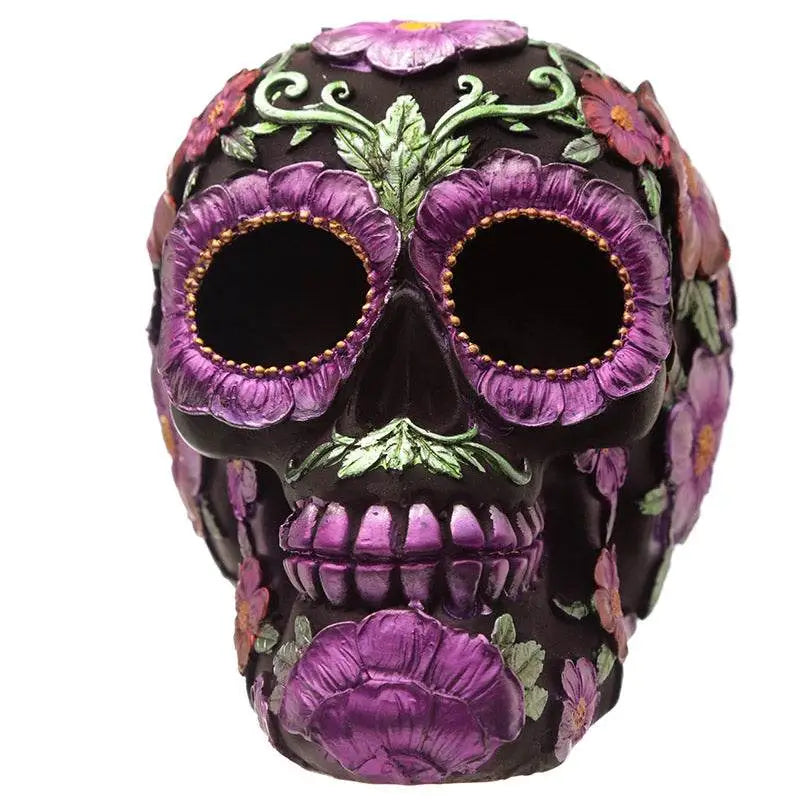 Metallic Day of the Dead Daisy & Flower Skull Decoration - Day of the Dead Skulls