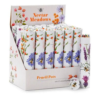 Nectar Meadows Large Pencil Pot with 12 Colouring Pencils - Butterfly & Bee Gifts