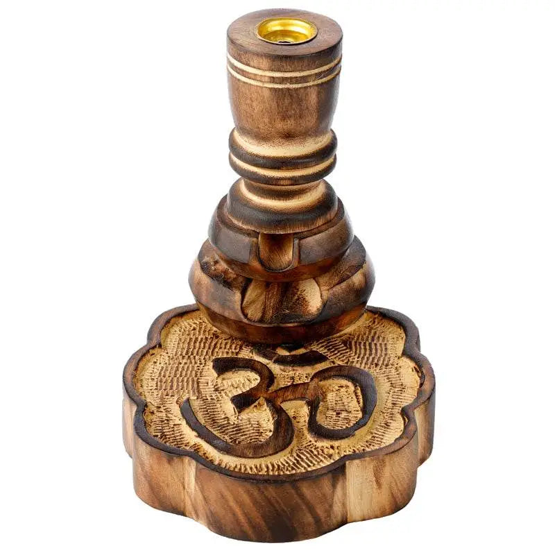Om Carved Mango Wood Backflow Incense Burner - Incense Burners & Ash Catchers