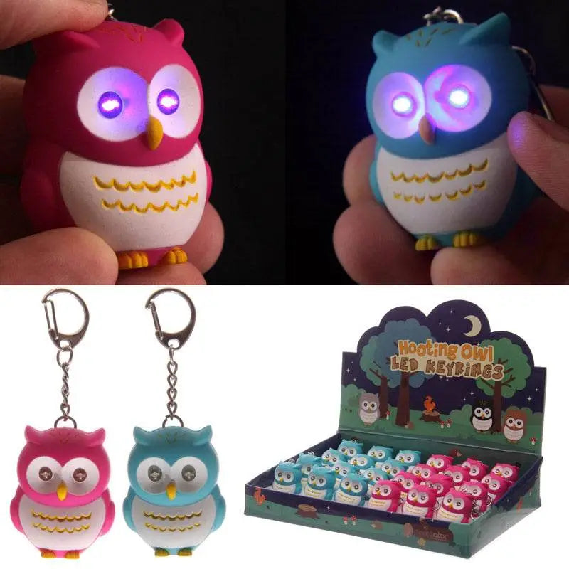 Pink & Blue Hooting Owl LED Keyring with Sound - Keyrings & Key Chains