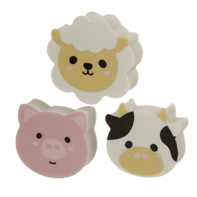 Adoramals Cow, Sheep & Pig 3 Piece Farm Eraser Set - Gift Arch