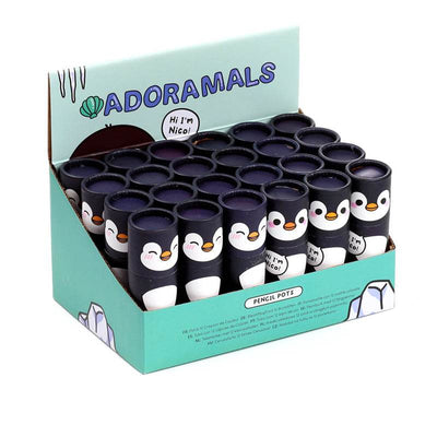 Adoramals Penguin Pencil Pot with 12 Colouring Pencils - Gift Arch