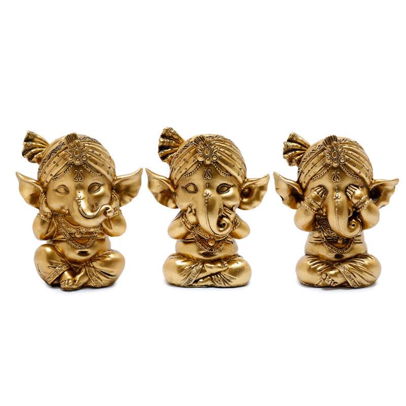 Set of 3 Gold Ganesh Hear No Speak No See No Evil - Gift Arch