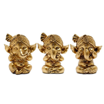 Set of 3 Gold Ganesh Hear No Speak No See No Evil - Gift Arch