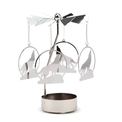 Howling Wolf Rotating Carousel Spinning Tea Light Candle Holder - Gift Arch
