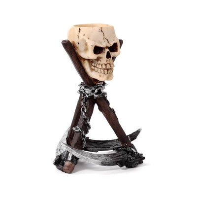 Skull Head with Scythe Tripod Tea Light Candle Holder - Gift Arch