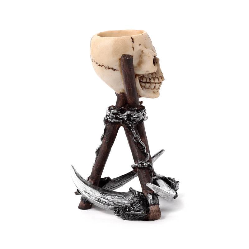 Skull Head with Scythe Tripod Tea Light Candle Holder - Gift Arch