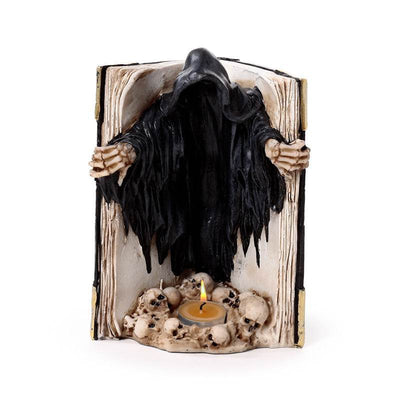 The Reaper of Death Book of Skulls Tea Light Candle Holder - Gift Arch