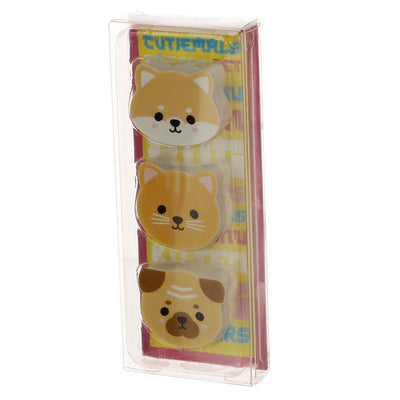 Adoramals Pets Pug, Cat & Shiba Inu 3 Piece Eraser Set - Gift Arch
