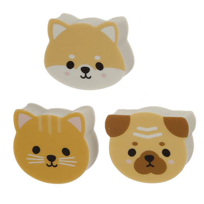 Adoramals Pets Pug, Cat & Shiba Inu 3 Piece Eraser Set - Gift Arch