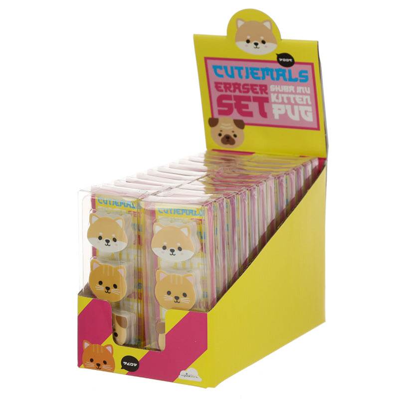 Adoramals Pets Pug, Cat & Shiba Inu 3 Piece Eraser Set - Gift Arch