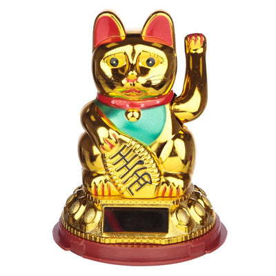 Maneki Neko Golden Lucky Waving Cat Solar Pal - Gift Arch