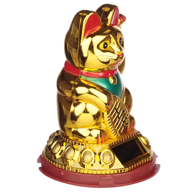 Maneki Neko Golden Lucky Waving Cat Solar Pal - Gift Arch
