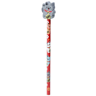 Maneki Neko Lucky Cat Pencil & Eraser Topper - Gift Arch