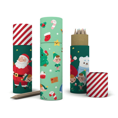 Jingle Bunch Christmas Pencil Pot with 12 Colouring Pencils - Gift Arch