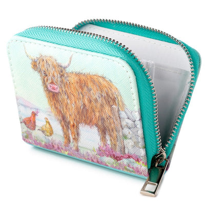 Jan Pashley Highland Coo Cow Zip Around Small Wallet Purse - Gift Arch