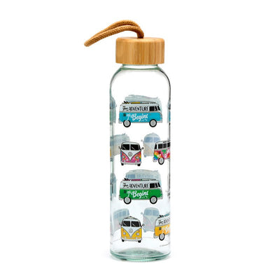 Volkswagen VW T1 Camper Bus Summer & Surf 500ml Glass Water Bottle - Gift Arch