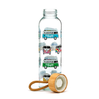 Volkswagen VW T1 Camper Bus Summer & Surf 500ml Glass Water Bottle - Gift Arch