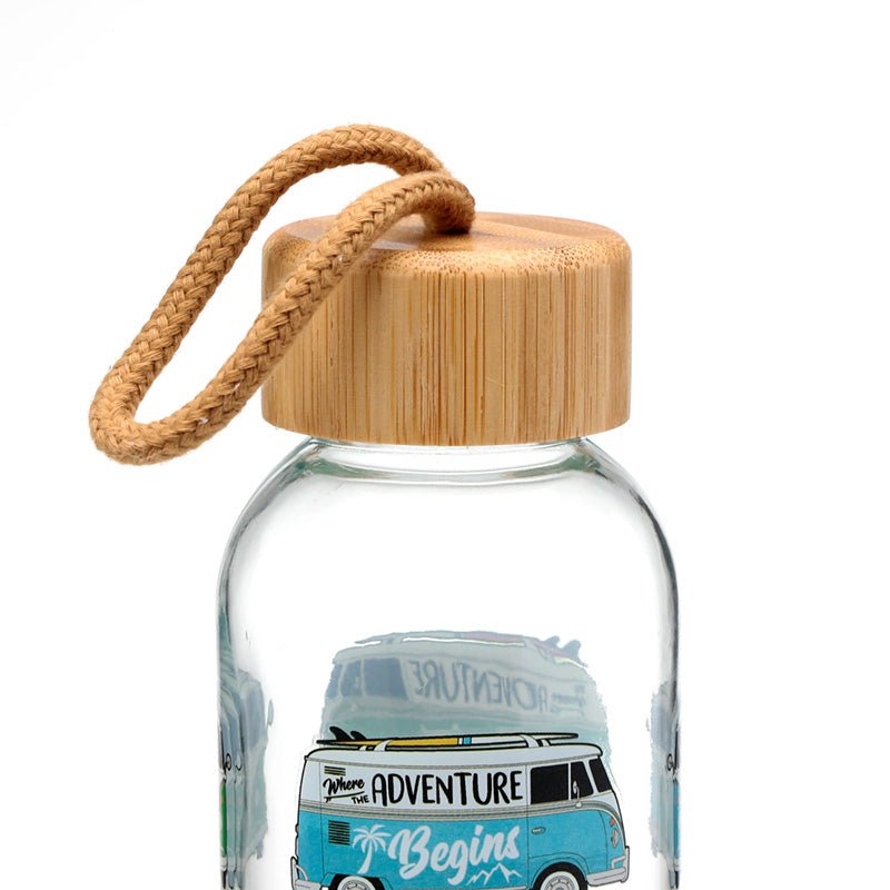 Volkswagen VW T1 Camper Bus Summer & Surf 500ml Glass Water Bottle - Gift Arch