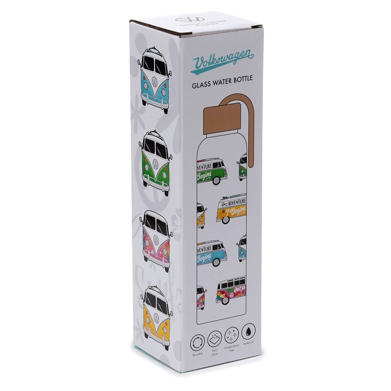 Volkswagen VW T1 Camper Bus Summer & Surf 500ml Glass Water Bottle - Gift Arch