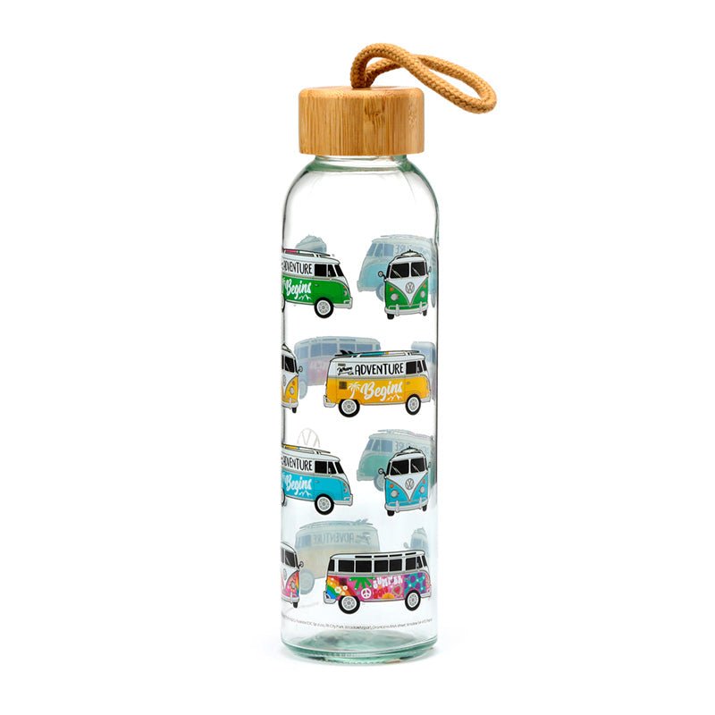 Volkswagen VW T1 Camper Bus Summer & Surf 500ml Glass Water Bottle - Gift Arch