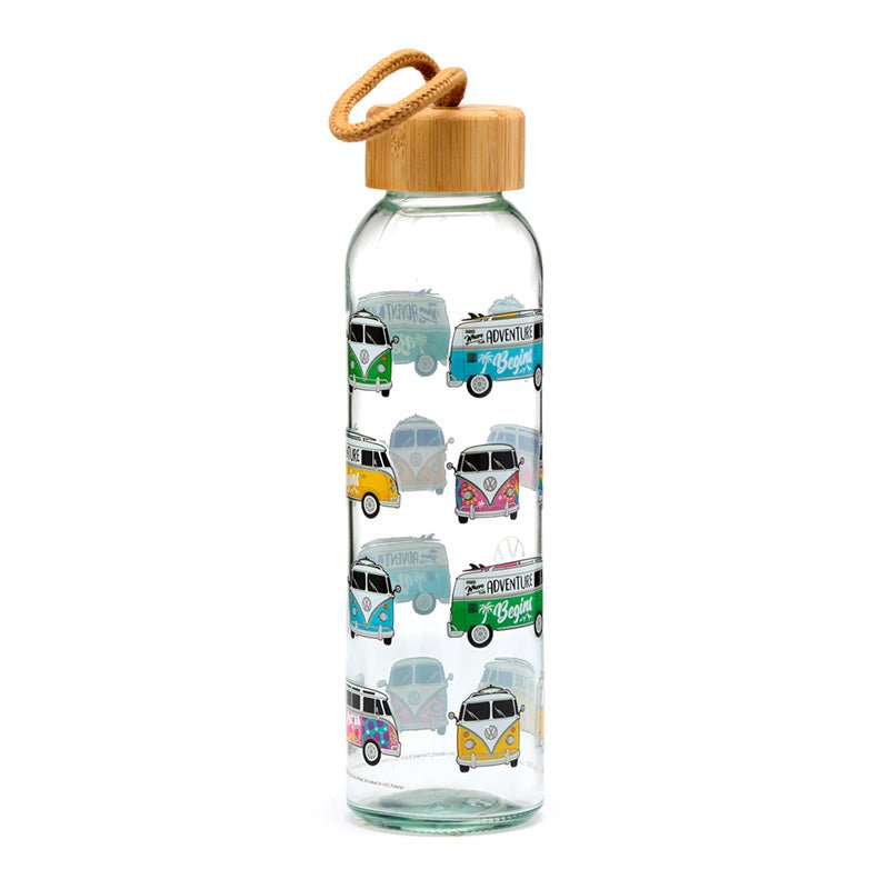 Volkswagen VW T1 Camper Bus Summer & Surf 500ml Glass Water Bottle - Gift Arch